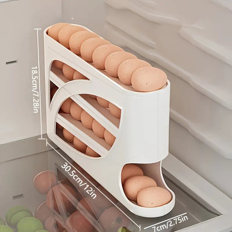 1pc Space-Saving Egg Storage Organizer with Automatic Rolling Eggs - Heavy-Duty Refrigerator Egg Box,