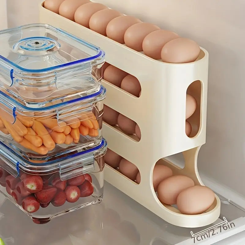 1pc Space-Saving Egg Storage Organizer with Automatic Rolling Eggs - Heavy-Duty Refrigerator Egg Box,